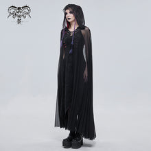 Load image into Gallery viewer, CA030 women hooded transparent long mesh punk cape
