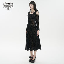 Load image into Gallery viewer, SKT163 Gothic flocked printing off-the-shoulder dress
