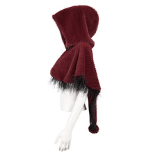 Load image into Gallery viewer, CA02502 red winter gothic women warm grained plush short hooded cape