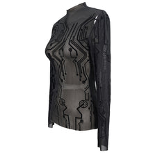 Load image into Gallery viewer, TT172 Cyberpunk Flocking Printing Basic mesh T-shirt