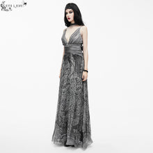 Load image into Gallery viewer, ESKT008 punk wedding branch embroidery smoky pattern sexy women silk chiffon halter dress