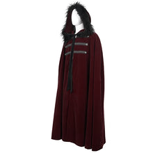 Load image into Gallery viewer, CA02602 Gothic wine fur collar velvet cloak