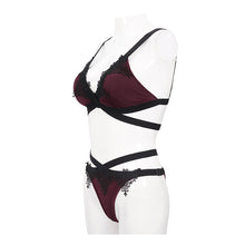 Load image into Gallery viewer, SST008 Burgundy Gothic Lace Swimsuit Set