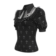 Load image into Gallery viewer, TT22201 Black Cross pattern Printed Short Sleeve T-Shirt