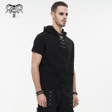 Load image into Gallery viewer, TT206 Everyday Woven Black Short Sleeves Punk Men Hoodie