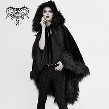 Load image into Gallery viewer, CA019 Gothic fashion women winter warm velvet fur hood black loose cloak