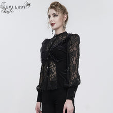 Load image into Gallery viewer, ESHT01501 Black fringed iris mesh Goth Shirt