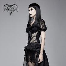Load image into Gallery viewer, TT120 sexy women summer gothic vertical flower lace bubble sleeves Modal T-shirt