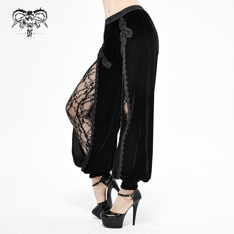 Devil Fashion Black Gothic Vintage Sexy Velvet Lace Flared Trousers for  Women 