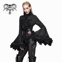 Load image into Gallery viewer, SHT00901 Women gothic big flared sleeves lace up black cotton blouse with necktie