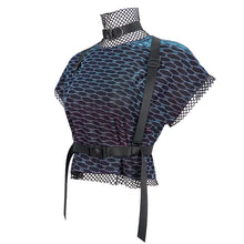 Load image into Gallery viewer, TT221 Cyberpunk dream color mesh Turtleneck Short Sleeve Women's T-Shirt