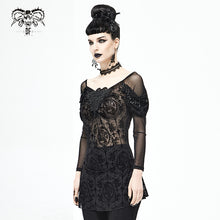 Load image into Gallery viewer, TT169 Gothic Off The Shoulder Back Swing Collar Printed Mesh T-shirt