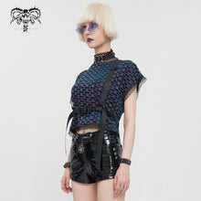 Load image into Gallery viewer, TT221 Cyberpunk dream color mesh Turtleneck Short Sleeve Women's T-Shirt