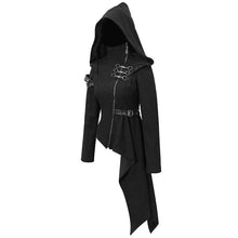 Load image into Gallery viewer, CT157 asymmetrical women black zipper up punk hooded jacket