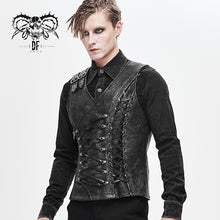 Load image into Gallery viewer, WT047 Autumn Punk rock fog-flower patterned lace up black men leather waistcoat