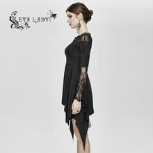 Load image into Gallery viewer, ESKT029 party horn sleeves off shoulder dark fringe stretchy knitted sexy ladies lace dress