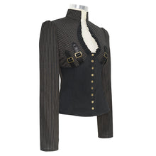 Load image into Gallery viewer, SHT053 Black and coffee Steampunk striped low collar bare breast sexy women blouse