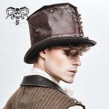 Load image into Gallery viewer, AS060 Steampunk metallic brown unisex spiked leather top hat