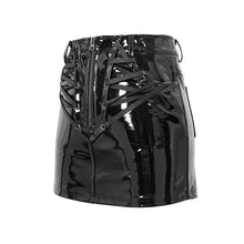 Load image into Gallery viewer, SKT118 Summer fetish sexy women zipper up stretchy glazed leather punk skinny short straight skirt