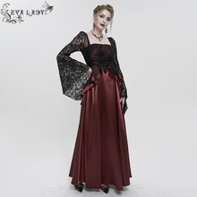 Load image into Gallery viewer, ESKT03702 RED Satin Lace Long Sleeve Gown Dress