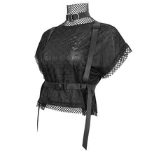 Load image into Gallery viewer, TT230 Cyberpunk black mesh Turtleneck Short Sleeve Women's T-Shirt