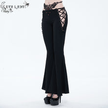 Load image into Gallery viewer, EPT008 hollow out sexy girls black bell-bottoms pants with lace and diamond