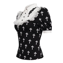 Load image into Gallery viewer, TT22202 Black And White Cross pattern Printed Short Sleeve T-Shirt