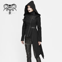 Load image into Gallery viewer, CT157 asymmetrical women black zipper up punk hooded jacket