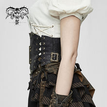 Load image into Gallery viewer, AS045 women brown slim Steampunk curly grain texture lace up leather corset
