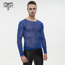 Load image into Gallery viewer, TT19805 Blue Diamond-shaped net basic style long sleeves men t-shirts