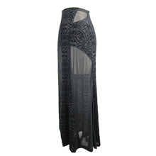 Load image into Gallery viewer, SKT068 Stretchy Gothic pattern cross shaped mesh splicing sexy ladies velvet long half skirt