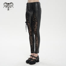 Load image into Gallery viewer, PT202 Queen Flocked laced up Goth Leggings