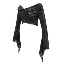Load image into Gallery viewer, TT155 off the shoulder twisted neck short silver-ironed burnt velvet T-shirt