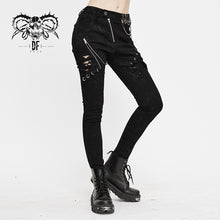Load image into Gallery viewer, PT120 Spring punk streetwear printed stretch fitted women black pants with zippper