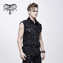Load image into Gallery viewer, WT045 Summer worn out metallic bullet clip black punk rock sleeveless men shirts