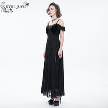 Load image into Gallery viewer, ESKT036 sexy ladies horizontal neck high slit gothic party slip dress black