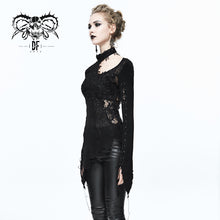 Load image into Gallery viewer, SR004 Autumn asymmetric woollen broken holes lace spliced sexy ladies gothic black sweater
