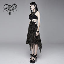 Load image into Gallery viewer, SKT09001 semilucent black Queen cross flocking printed sleeveless sexy women mesh dress