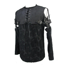 Load image into Gallery viewer, TT097 daily punk leather spliced irregular detachable sleeve lace up men T-shirt