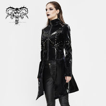 Load image into Gallery viewer, CT163 Cyber punk nailed zipper up black bright leather women long coat