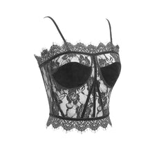 Load image into Gallery viewer, CST005 Summer sexy ladies transparent lace velvet short black suspender vest