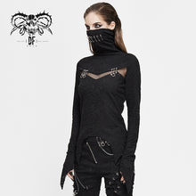 Load image into Gallery viewer, TT152 Punk black turtleneck dark pattern winter long sleeves sexy women t-shirts