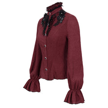 Load image into Gallery viewer, SHT07602 red daily flowers shoulder flared sleeves striped laced up gothic sexy women blouse