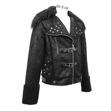 Load image into Gallery viewer, CT142 decadent punk warm spiked fur collar men wool short jacket with loops