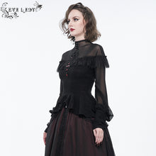 Load image into Gallery viewer, ETT025 mesh horizontal neck sheer lace lantern sleeve gothic women top with red diamond