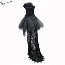 Load image into Gallery viewer, ESKT016 Gothic wedding strapless feathered sexy short velveteen dress with rose lace tail