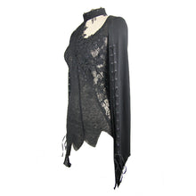 Load image into Gallery viewer, SR004 Autumn asymmetric woollen broken holes lace spliced sexy ladies gothic black sweater