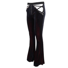 Load image into Gallery viewer, EPT007 New arrival cutout crotch black and red sexy women velvet flared pants with lace
