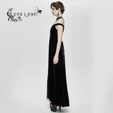 Load image into Gallery viewer, ESKT027 Gothic party Queen velvet flat shouders lace up deep V chest slim sexy long dress