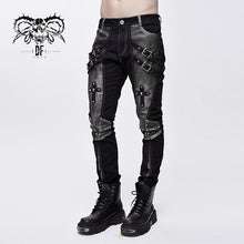 Load image into Gallery viewer, PT10401 designer punk contrast color hand rubbed leather men trousers with loops